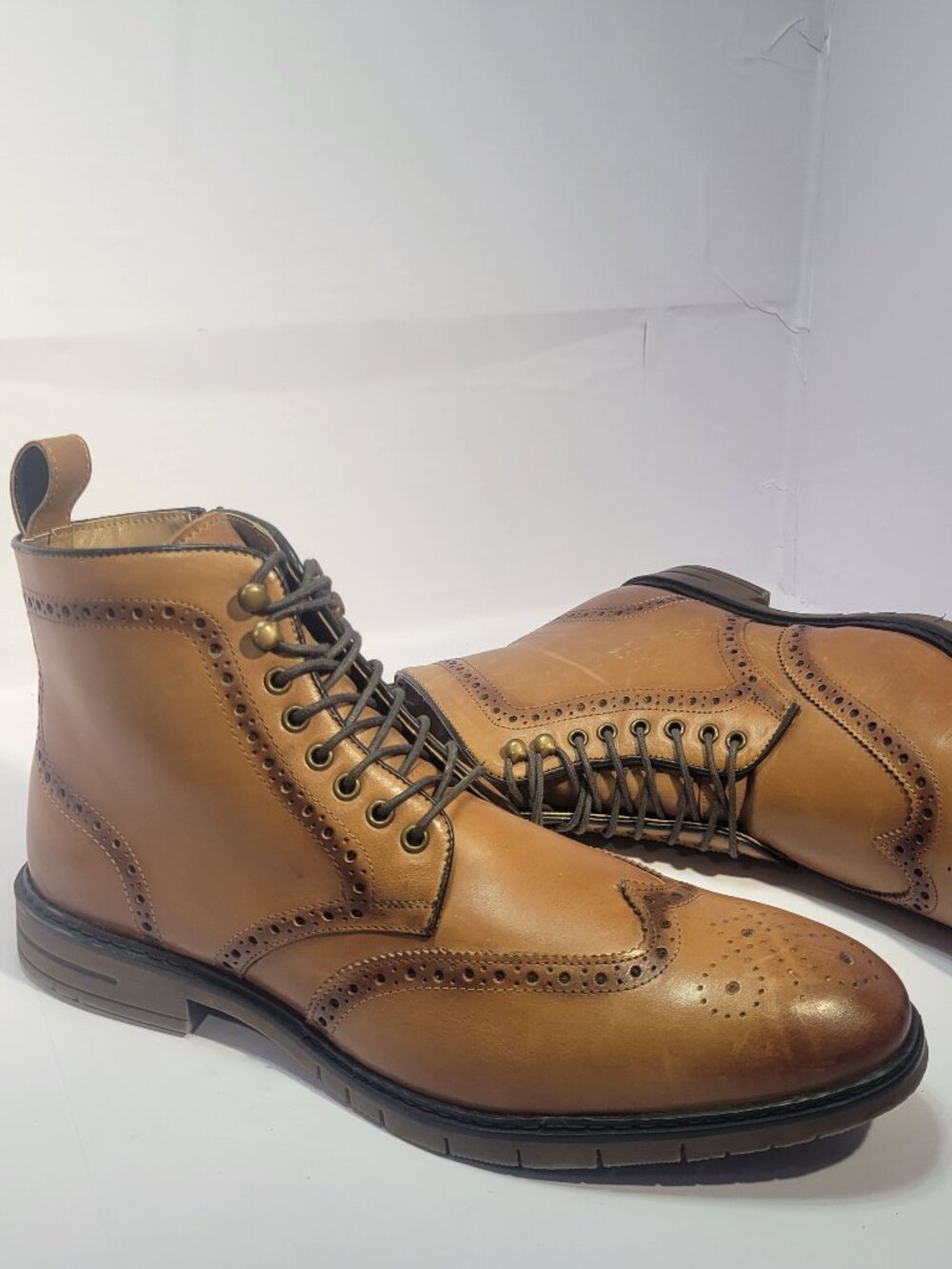Steve Madden P-Candid Men's Size 11.5 Brown Leather Side Zip Wingtip Ankle Boots
